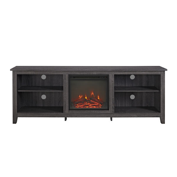 70-Inch Wood Media TV Stand Console with Fireplace - Charcoal, image 4