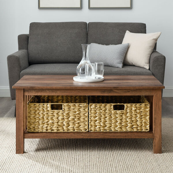 Rustic Oak Storage Coffee Table with Baskets, image 4