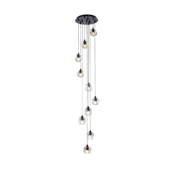Eren Black 10-Light Pendant with Royal Cut Clear Crystal, image 1