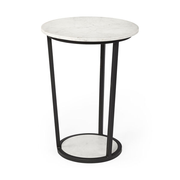 Bombola II White and Black Round Marble Top End Table, image 1