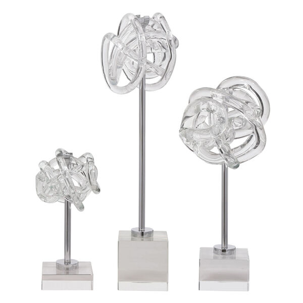 Neuron Polished Nickel Glass Table Top Sculptures, Set of 3, image 4