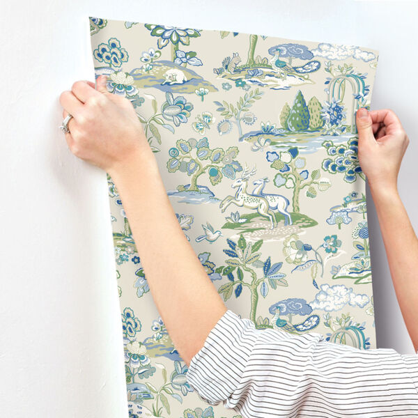 Handpainted  Blue and Green Kingswood Wallpaper, image 3