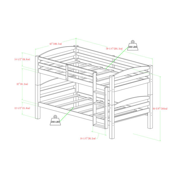 White Twin/Twin Solid Wood Bunk Bed, image 2