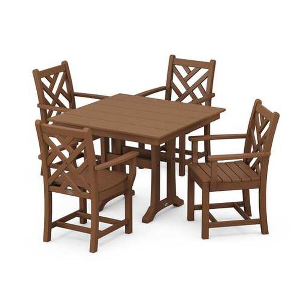 Chippendale Teak Trestle Arm Chair Dining Set, 5-Piece, image 1