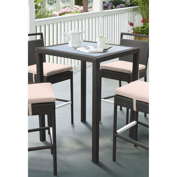 Tropez Black Outdoor Patio Wicker Bar Table with Black Glass Top, image 4