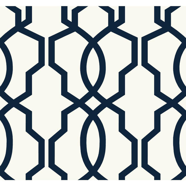 Ashford Geometrics Navy Blue and White Hourglass Trellis Wallpaper: Sample Swatch Only, image 1