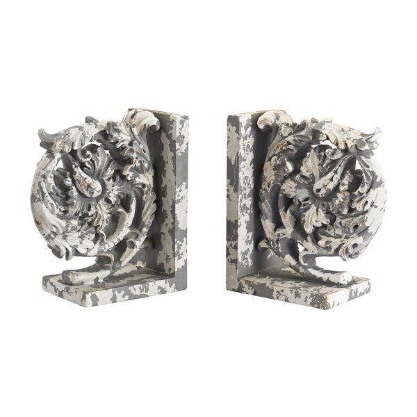 Aged Plaster Scroll Bookends, Set of Two, image 1