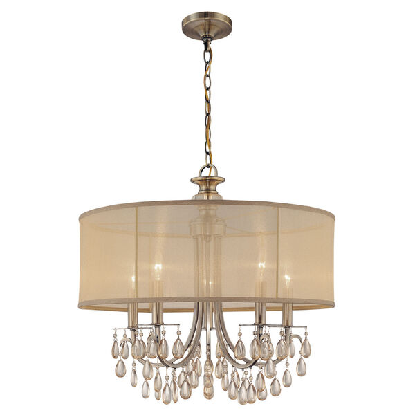 Hampton Antique Brass Five-Light Chandelier with Etruscan Smooth Oyster Crystal, image 2