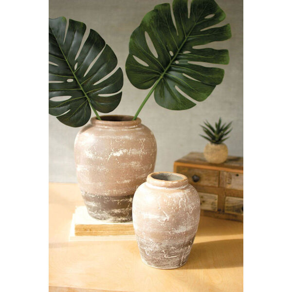 Beige Ceramic Two Toned Urn, Set of Two, image 1