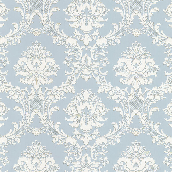 Document Damask Pearl and Light Blue Wallpaper - SAMPLE SWATCH ONLY, image 1