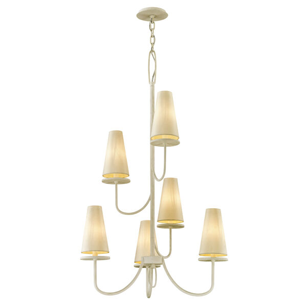 Marcel Gesso White Six-Light Chandelier with Off-White Hardback Cotton, image 1
