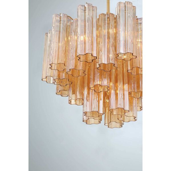 Addis Aged Brass Six-Light Chandelier with Amber Tronchi Glass, image 5