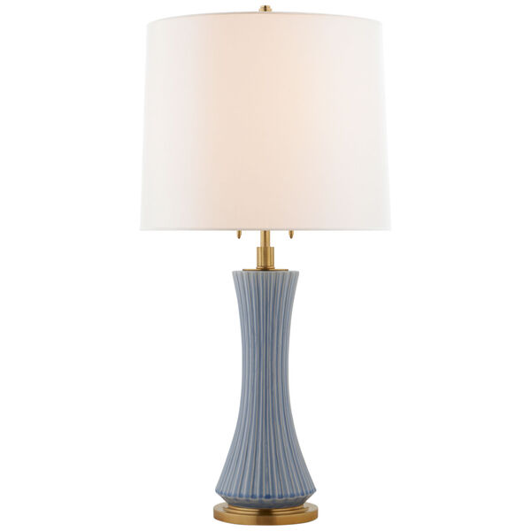 Elena Large Table Lamp in Polar Blue Crackle with Linen Shade by Thomas O'Brien, image 1