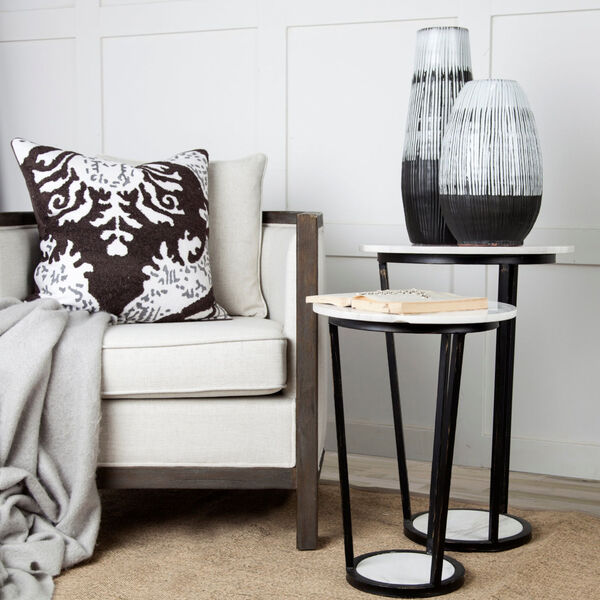 Bombola II White and Black Round Marble Top End Table, image 5