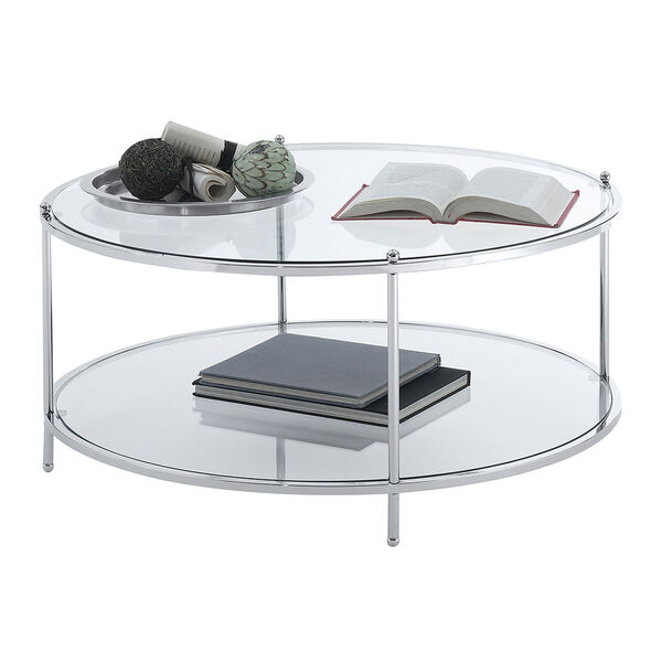 Royal Crest 2 Tier Round Glass Coffee Table in Clear Glass and Chrome Frame, image 5