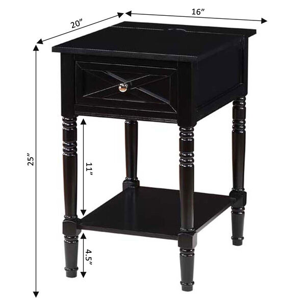 Country Oxford Black 25-Inch End Table with Charging Station, image 6