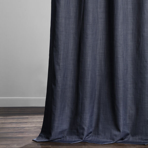 Pacific Blue Italian Textured Faux Linen Hotel Blackout Curtain Single Panel, image 5