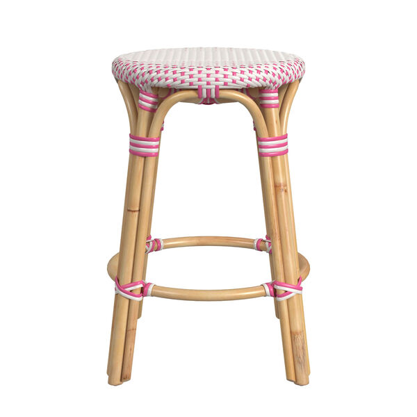 Tobias White and Pink Dot on Natural Rattan Counter Stool, image 3