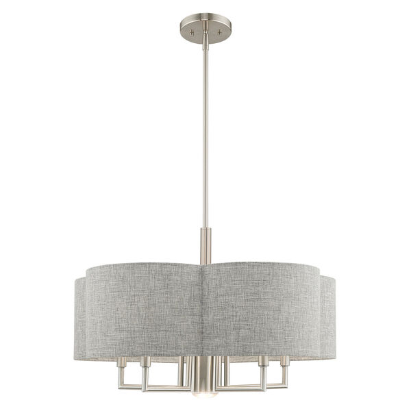 Kalmar Brushed Nickel 24-Inch Six-Light Pendant Chandelier with Hand Crafted Gray Hardback Shade, image 4