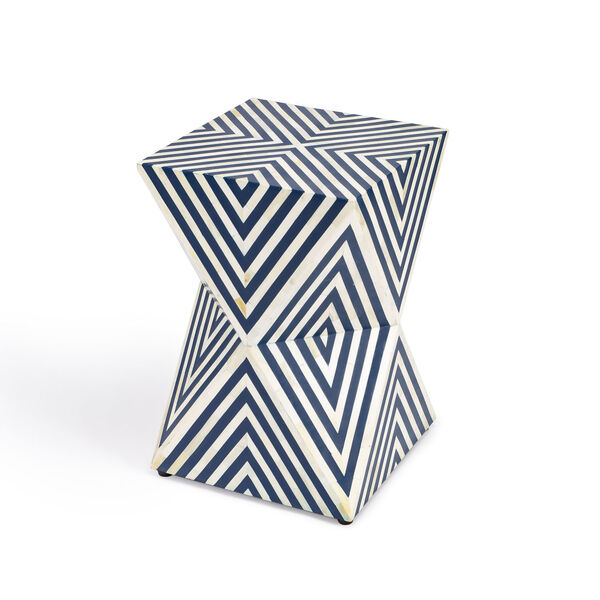 Bone Inlay Anais Navy Blue and White End Table, image 1