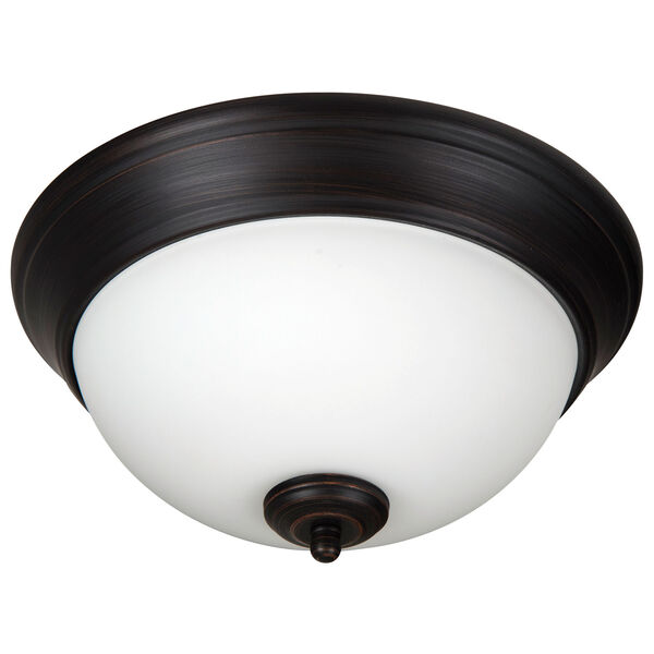 Pro Builder Aged Bronze Brushed Two-Light 11-Inch Flush Mount with White Frost Glass Shade, image 1