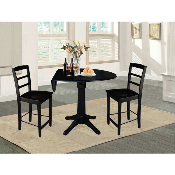 Black 42-Inch Round Pedestal Counter Height Table with Stools, 3-Piece, image 2