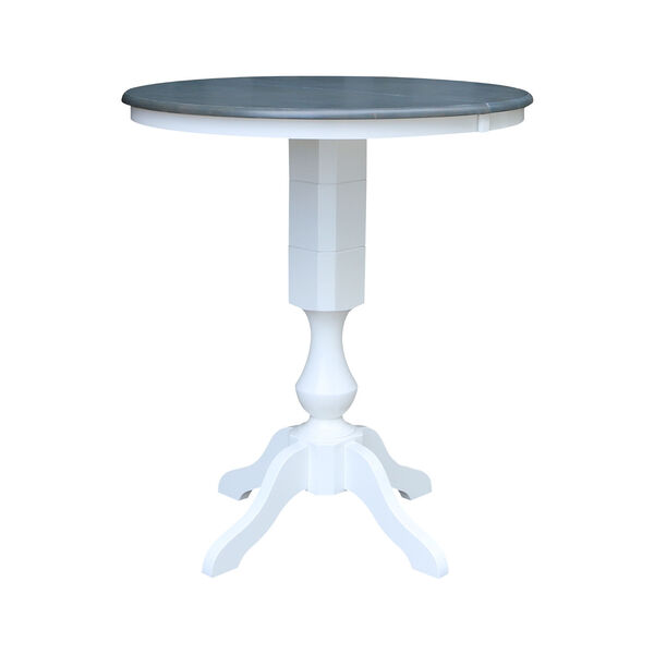 White and Heather Gray 36-Inch Round Top Pedestal Bar Height Dining Table, image 1