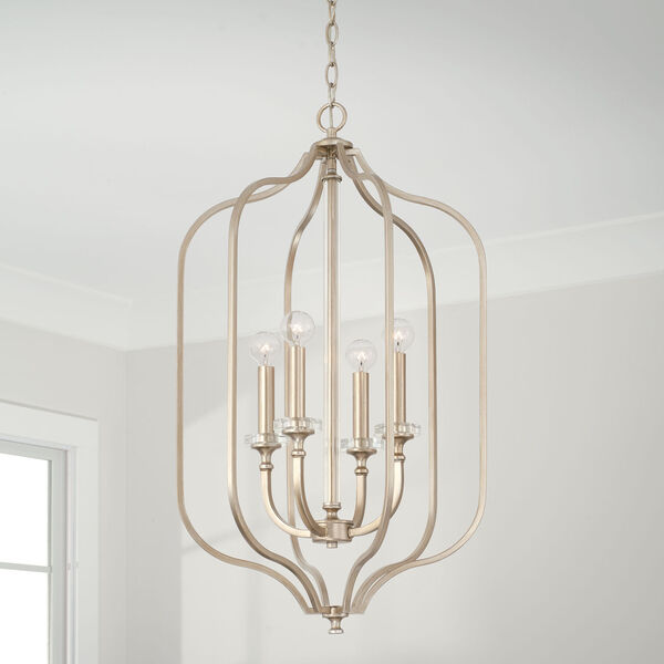Breigh Brushed Champagne Four-Light Chandelier with Acrylic Column and Bobeches, image 4