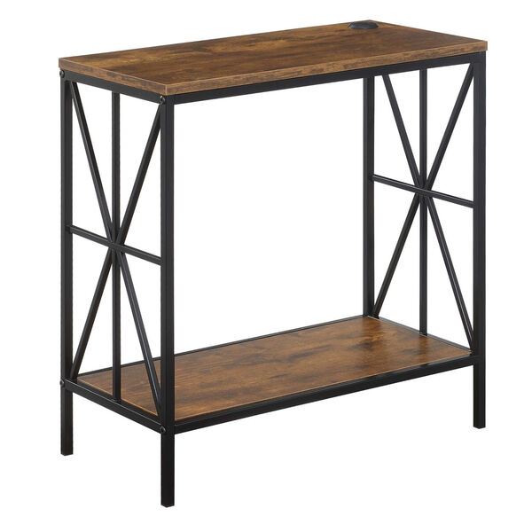 Tucson Barnwood Black Starburst Chairside End Table with Charging Station and Shelf, image 1