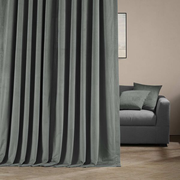 Signature Silver Grey Double Wide Velvet Blackout Pole Pocket Single Panel Curtain 100 x 84, image 2