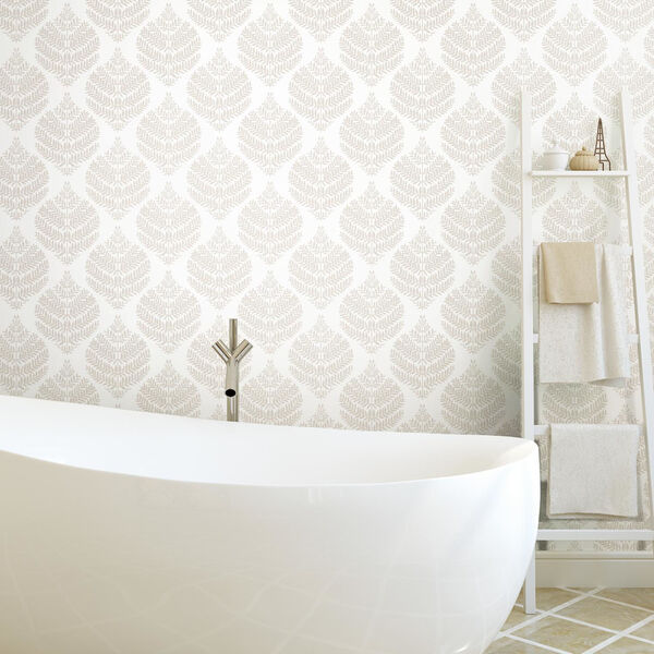 Hygge Fern Damask Taupe And White Peel And Stick Wallpaper, image 2