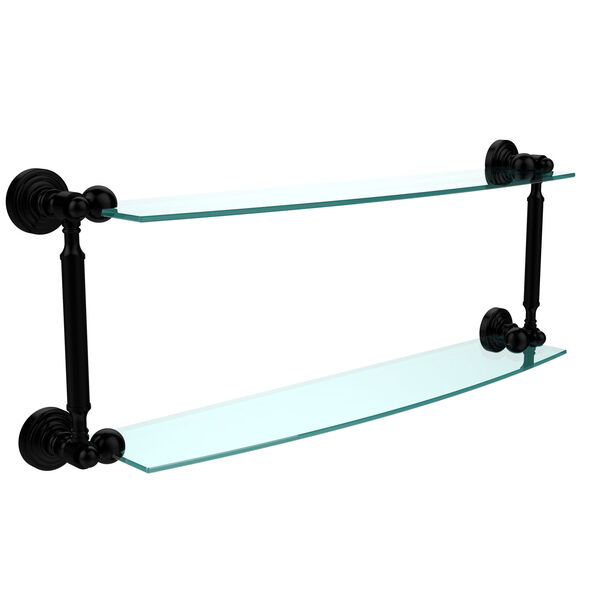 Waverly Place Collection 24 Inch Two Tiered Glass Shelf, Matte Black, image 1