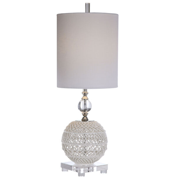 Mazarine White and Polished Nickel One-Light Buffet Lamp with Round Drum Hardback Shade, image 7