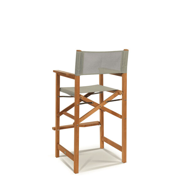 Captain Bar Taupe Foldable Teak Outdoor Bar Stool with Arms and a Taupe Textilene Fabric, image 2