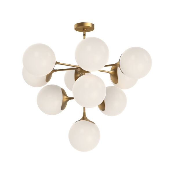 Nouveau Aged Gold 10-Light Chandelier with Opal Glass, image 1