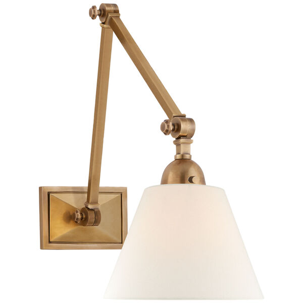 Jane Single Library Wall Light in Hand-Rubbed Antique Brass with Linen Shade by Alexa Hampton, image 1