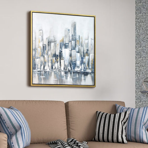 Winter Cityscape Textured Glitter Framed Hand Painted Wall Art, image 5
