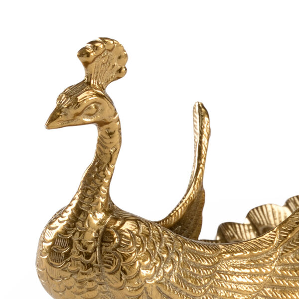 Antique Brass Six-Inch Peacock Figurine Dish, image 2