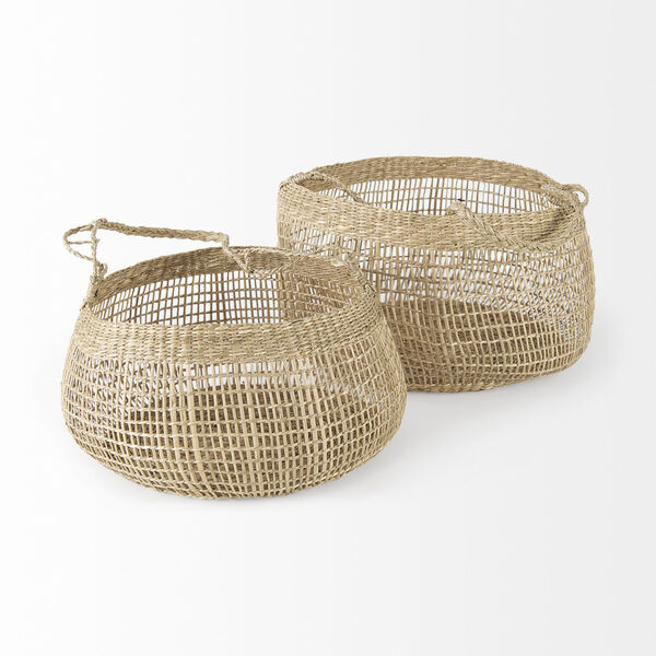 Nova Light Brown Round Basket with Long Handle, Set of 2, image 3