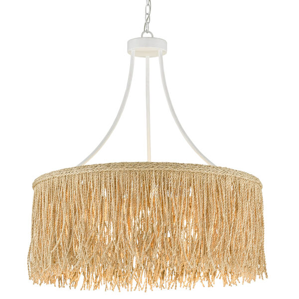 Samoa Gesso White and Abaca Rope Three-Light Chandelier, image 1