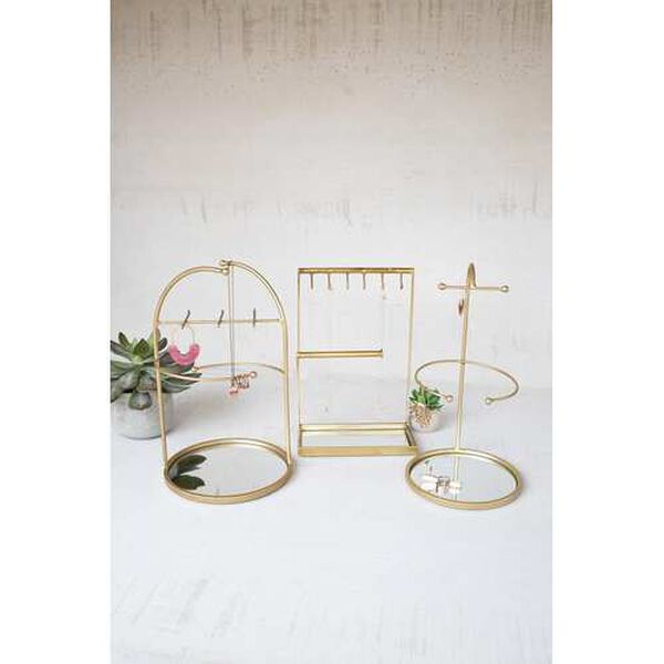 Gold Tabletop Jewelry Stand with Mirror Bases, Set of Three, image 1