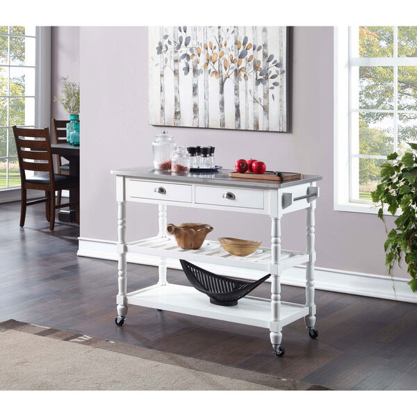 French Country 3 Tier Stainless Steel Kitchen Cart with Drawers, image 1