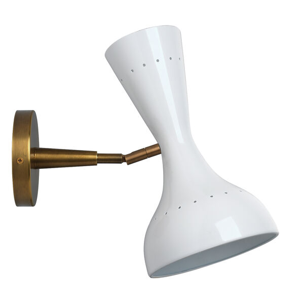 Pisa White Lacquer And Antique Brass Two-Light Wall Sconce, image 2