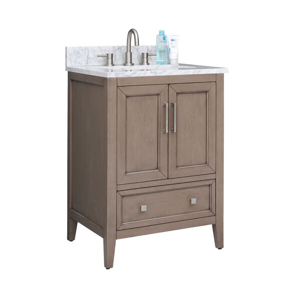 Everette Gray Oak 25-Inch Vanity Set with Carrara White Marble Top, image 2