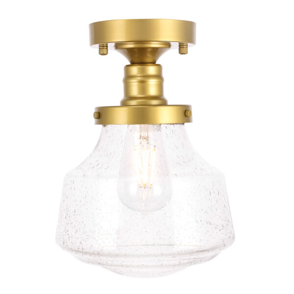 Lyle Brass Eight-Inch One-Light Flush Mount with Clear Seeded Glass, image 1