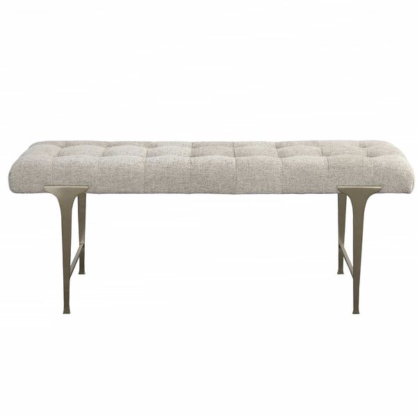 Imperial Light Gray and Satin Champagne Upholstered Bench, image 2
