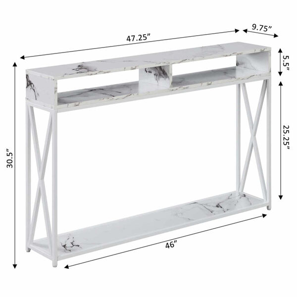 Tucson White Faux Marble Deluxe Console Table with Shelf, image 4