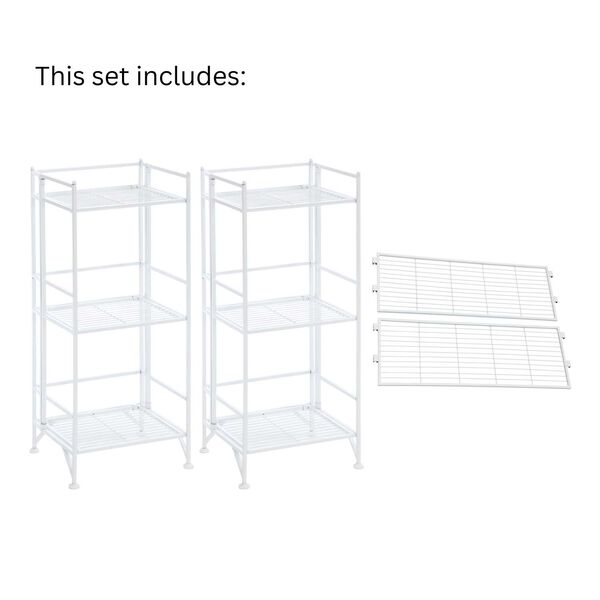 Xtra Storage White Three-Tier Folding Metal Shelves with Set of Two Deluxe Extension Shelves, image 5