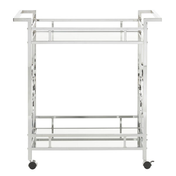 Kira Chrome Floral Bar Cart with Mirror Bottom and Glass Top, image 4