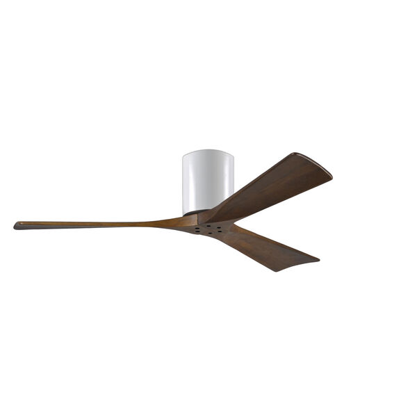 Irene-3H Gloss White 52-Inch Flush Mount Ceiling Fan with Walnut Tone Blades, image 1